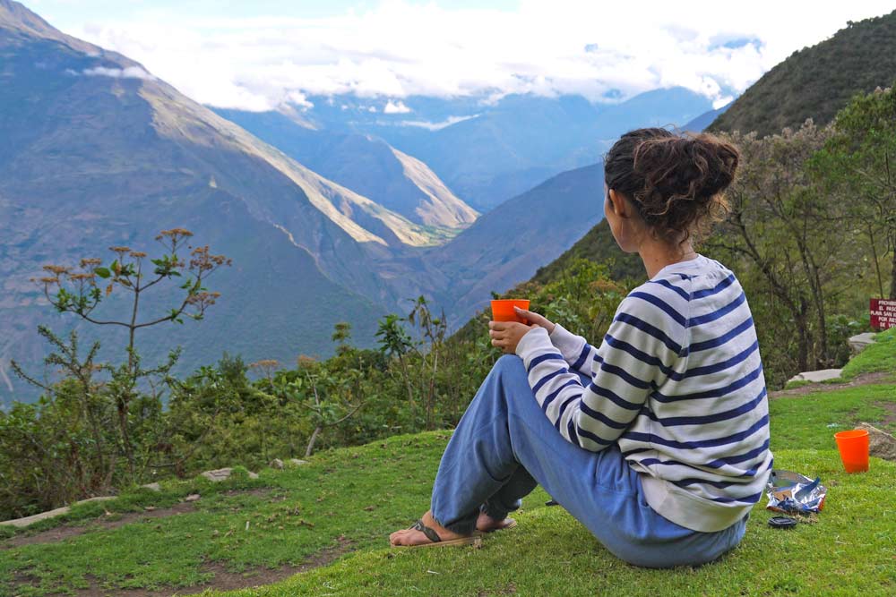 Alya enjoying the view at Choquequirao ruins campsite