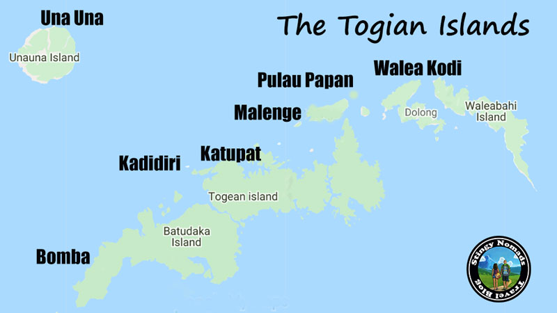 Map showing the Togin Islands near Sulawesi Island, Indonesia