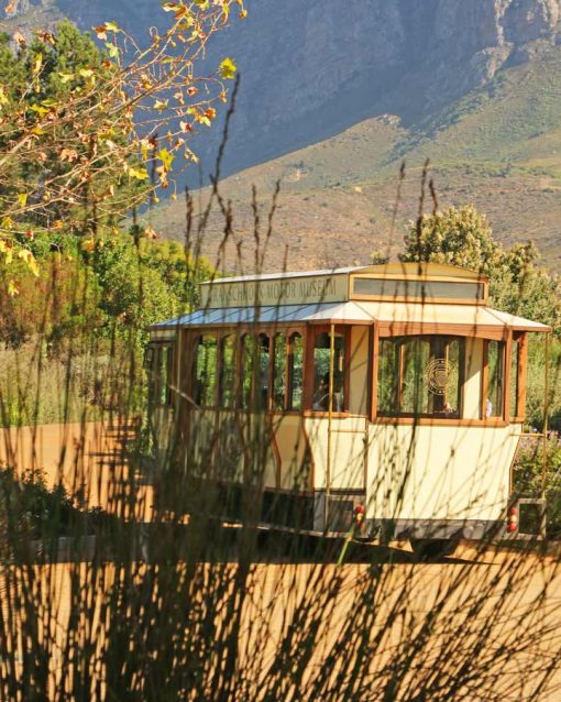 A tourist wine bus in the vineyrads near Franschhoek, Cape Town