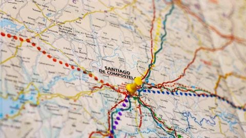 A map showing different Camino routes in Spain