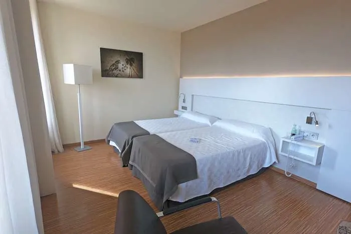 A luxury room in a spa hotel with a big double bed