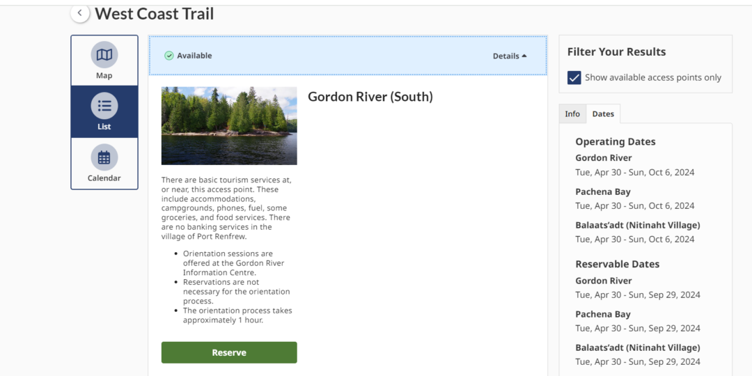 West Coast Trail Reservation - Booking the Trail 2024 - STINGY NOMADS