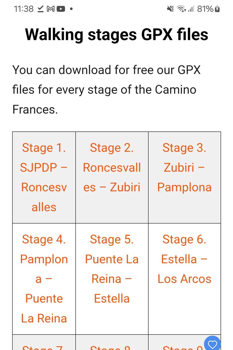 GPX-fájlok a Camino Frances számára a Stingy Nomads-on