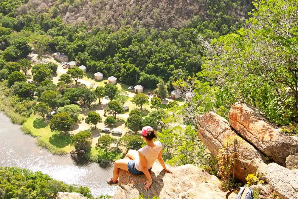 Alya at a lookout point at Ebb and Flow Rest Camp on the Garden Route