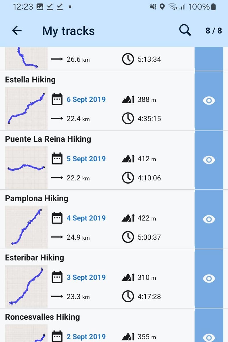 Camino Frances GPS-nyomai a telefon képernyőjén