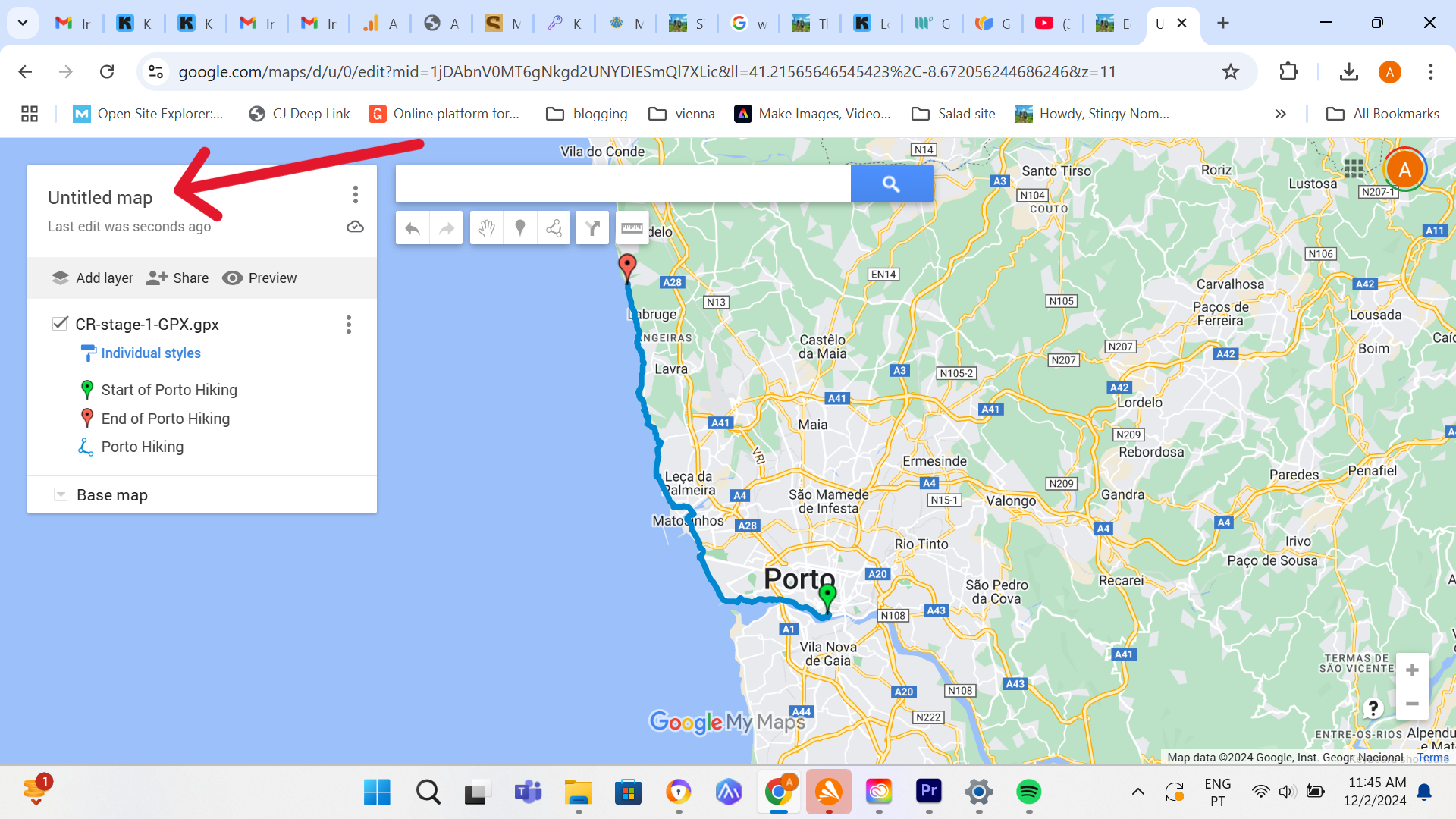 GPX file open on computer in Google My Maps