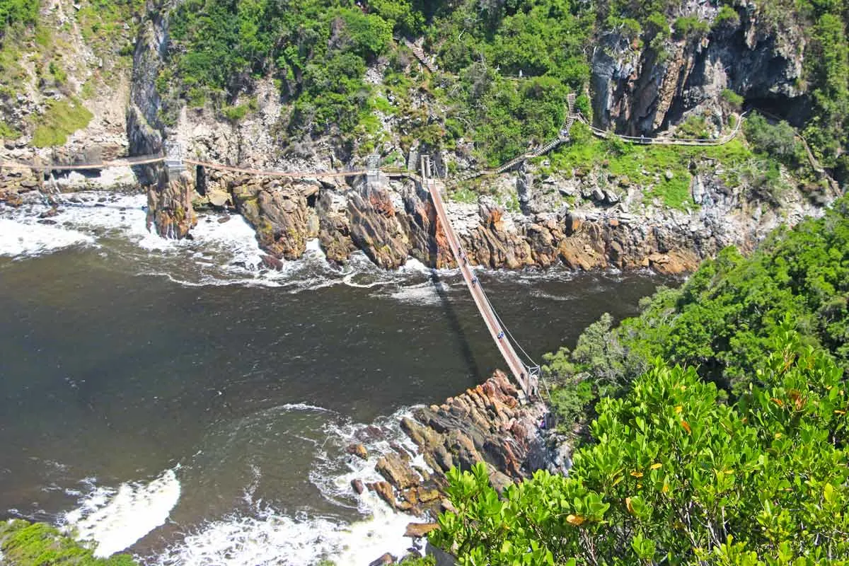 Suspension bridges and boardwalks from the lookout point at Storms River Mouth Park
