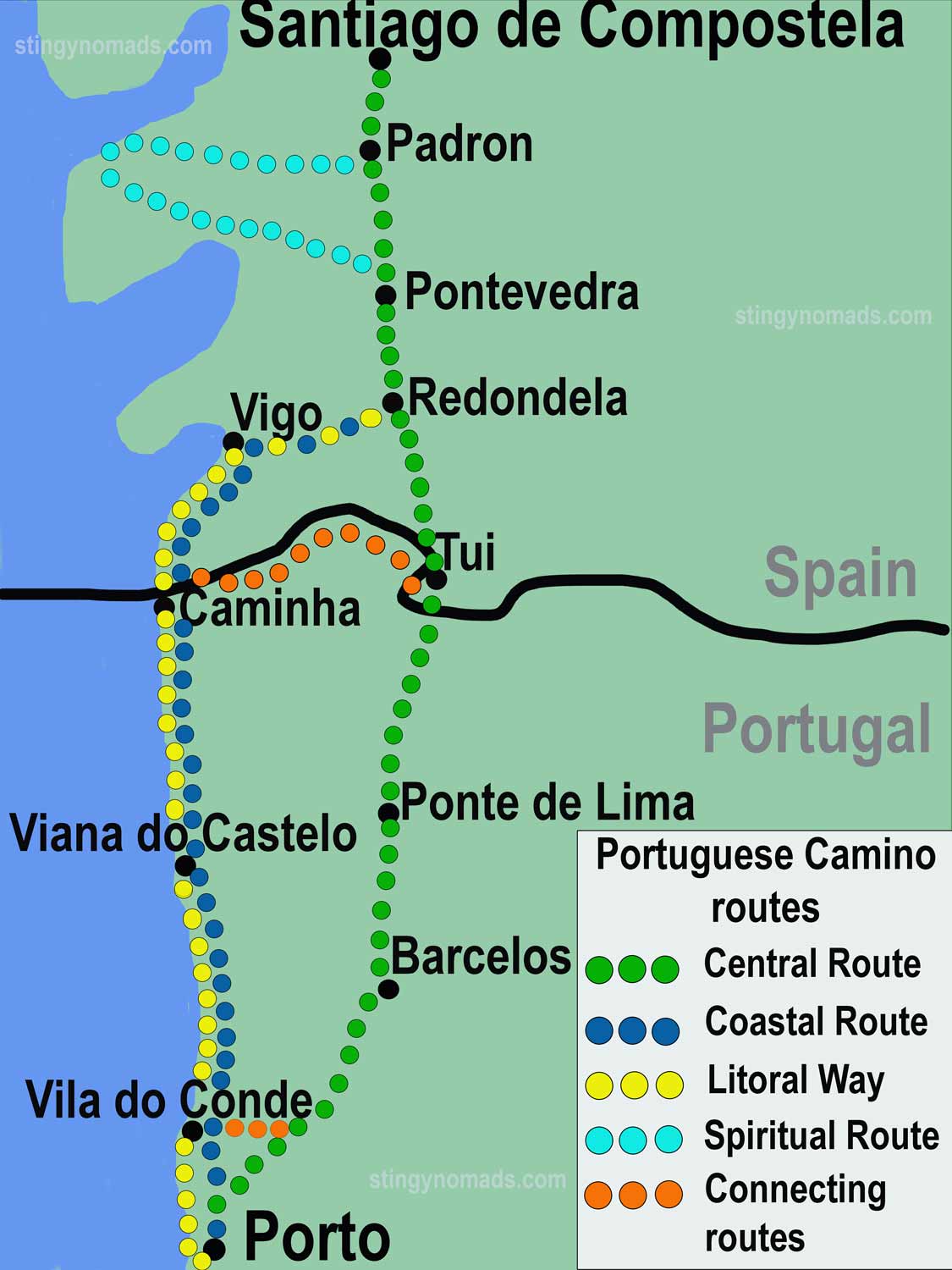 Camino Portuguese Spiritual Variant Map