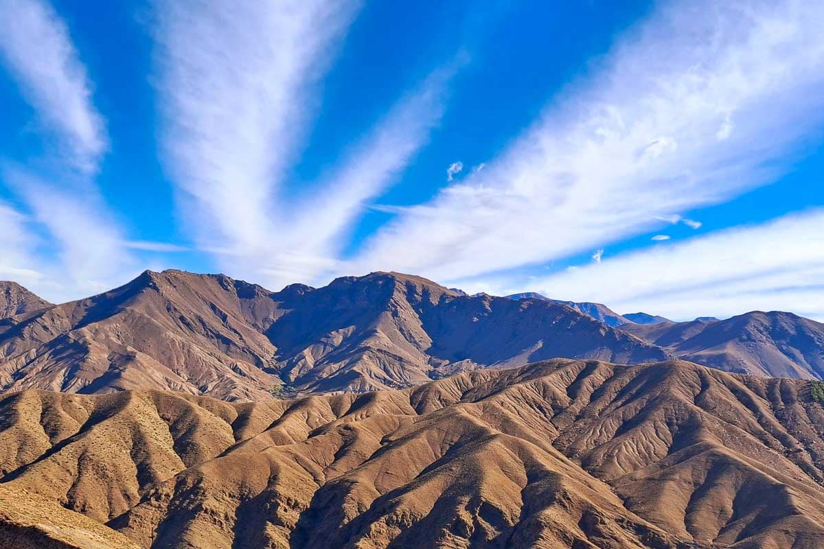 beautiful view over mountains with blue sky
