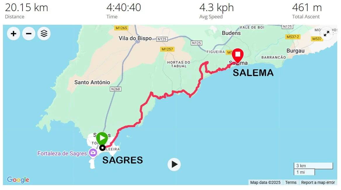 algarve map showing sagres to salema