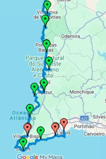 google maps of fishermens trail next to the ocean