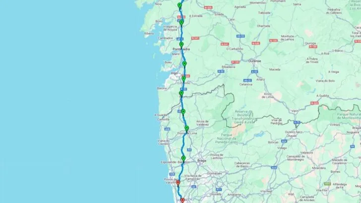 camino portuguese central route google maps