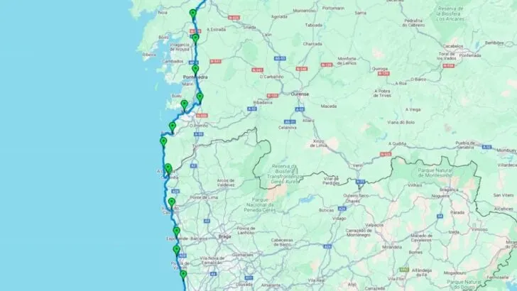 navigate litoral way camino portuguese google maps