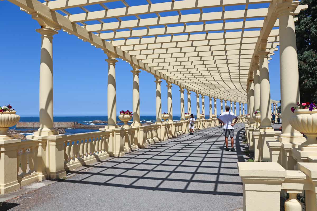 A picturesque promenade with a shade on the route along the coast north of Porto