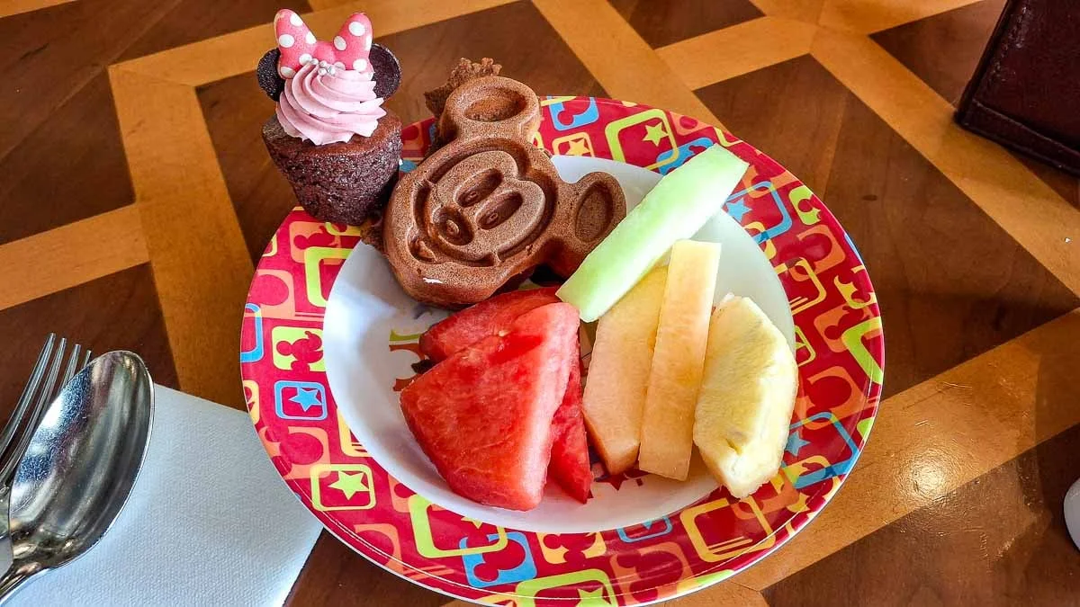 mickey mouse donut with fruit