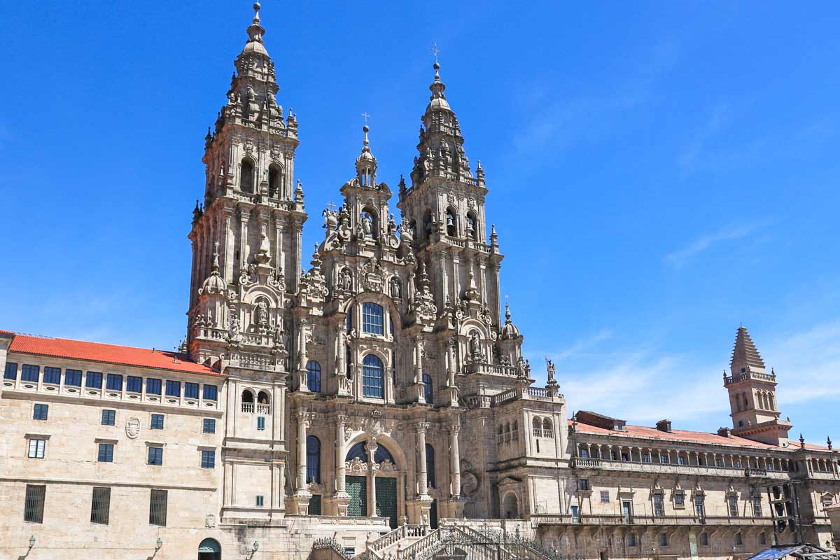 The front facade of Cathedral of Santiago de Compostela, Spain