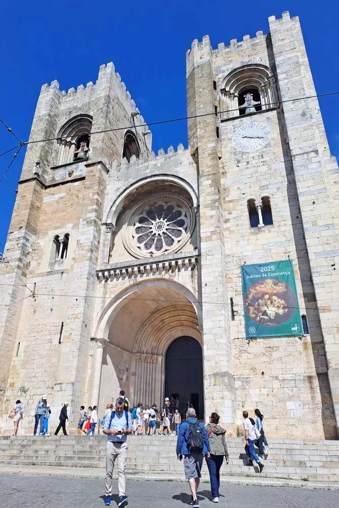 The front facade of the Cathedral in Lisbon
