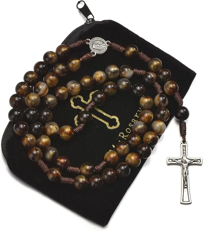 Brown Beads Catholic Rosary Handmade Braided Rosar