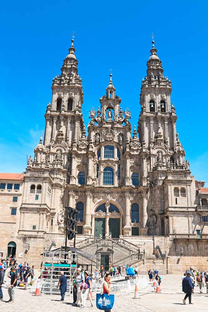 The main facade of the Cathedral in Santiago de Compostela