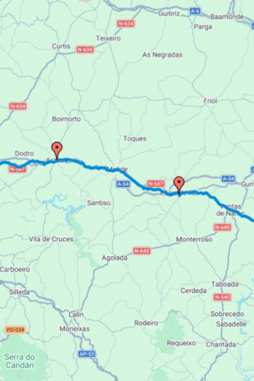Google maps Sarria to Santiago de Compostela