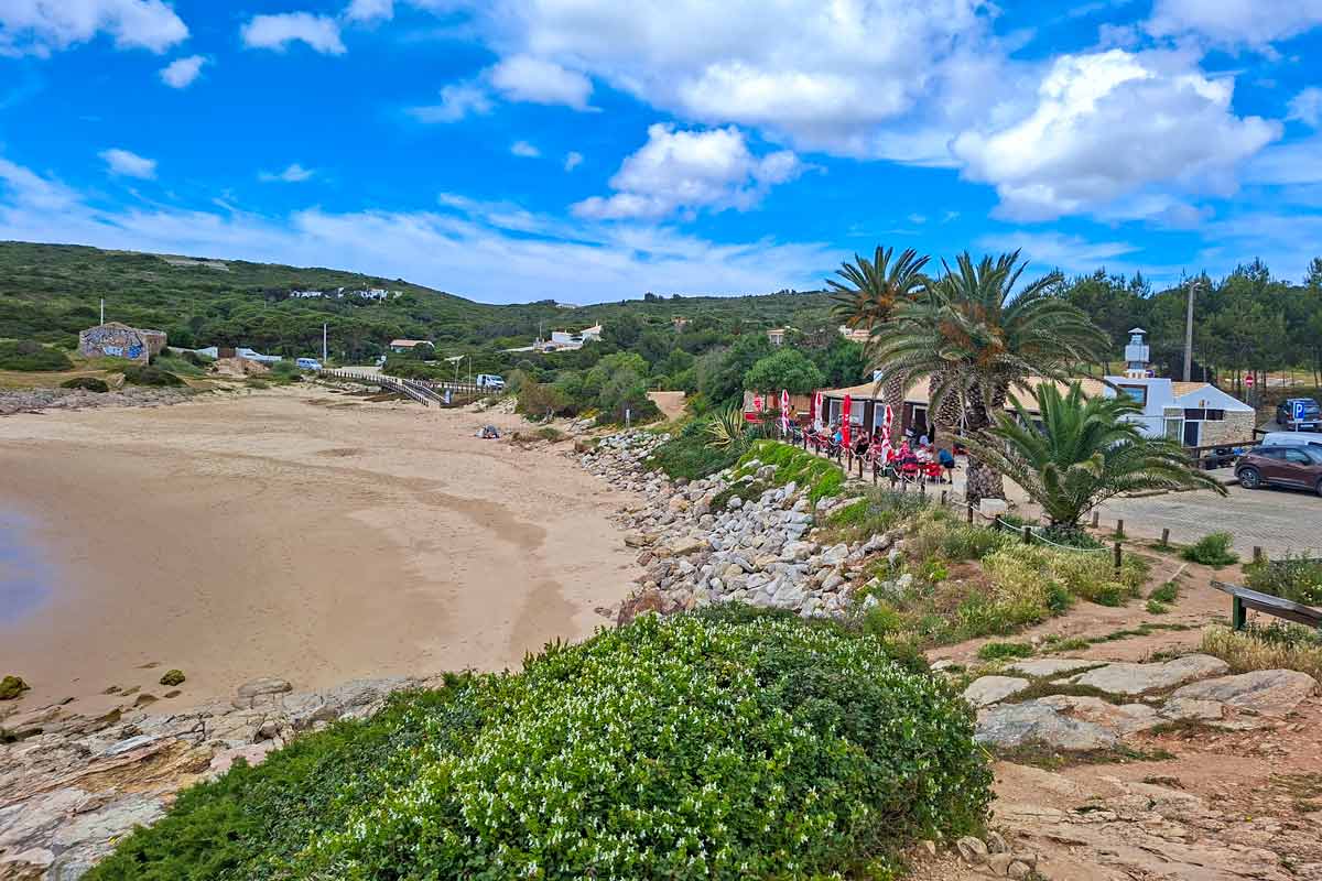 Inglina Beach, a small sandy beach with a local restaurant between Salema and Sagres