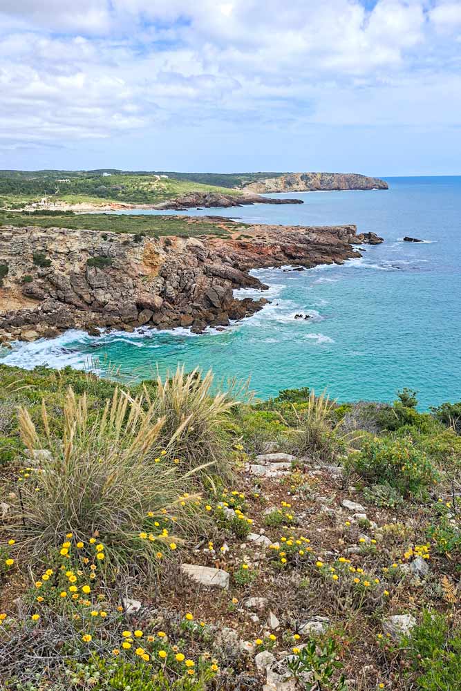 Limestone cliffs dropping into the sea in the Algarve, Portugal