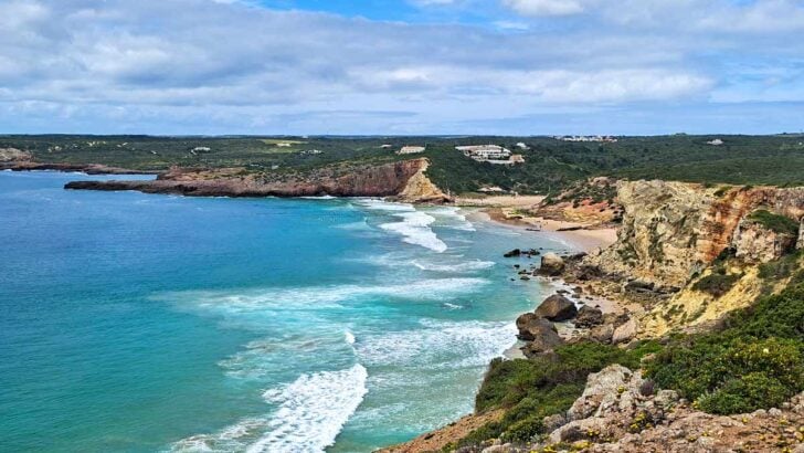 A view of the coast and Zavial Beach from the top of the cliffs