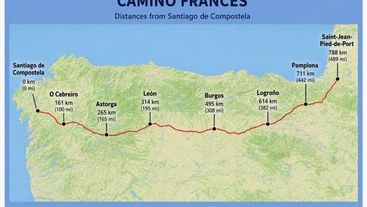 map showing towns to stop in the north of spain while walking the camino de santiago french route