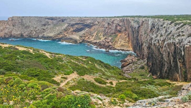Rugged cliffs dropping into the sea at Cabo Sao Vicente