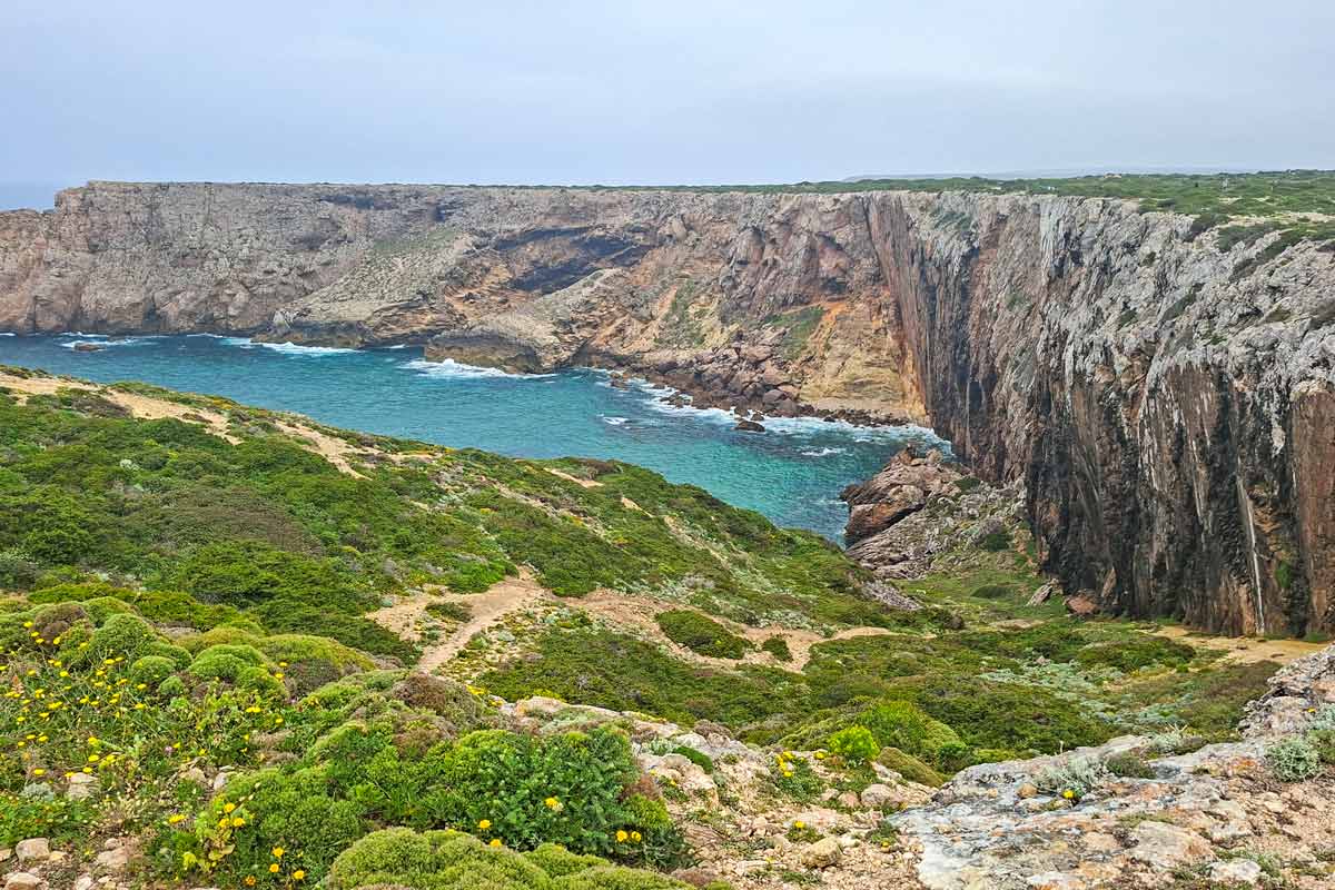 Rugged cliffs dropping into the sea at Cabo Sao Vicente