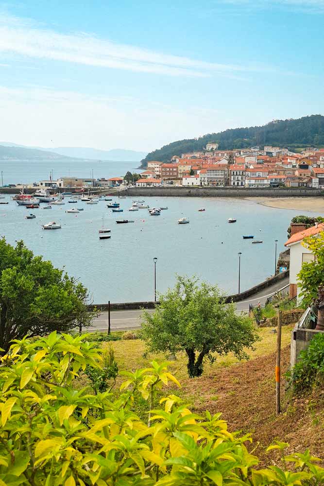 The view of Corcubion and its harbor from the Camino route to Finisterre 