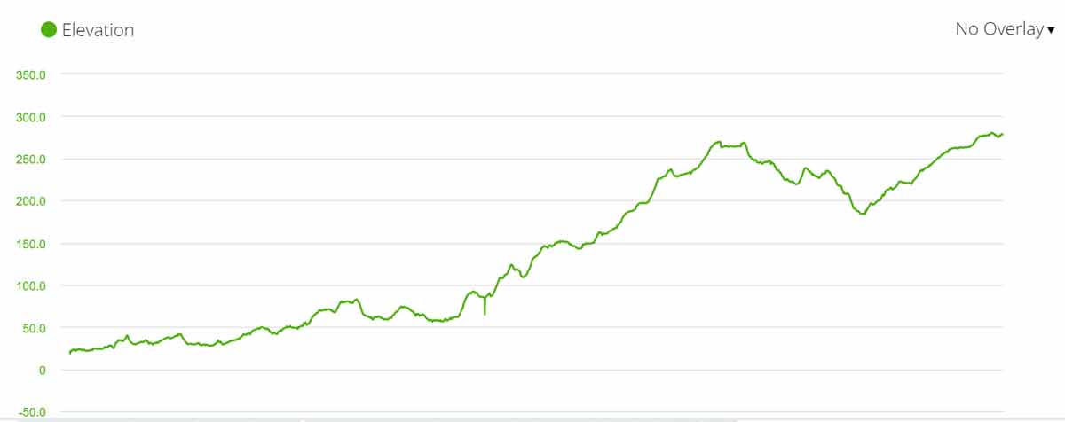 A graph with a long ascent on the Camino route from Padron to Santiago
