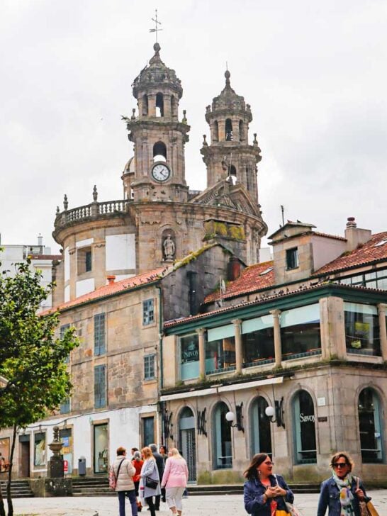 A church with two towers in the historical center of Pontevedra on the Camino route from Vigo