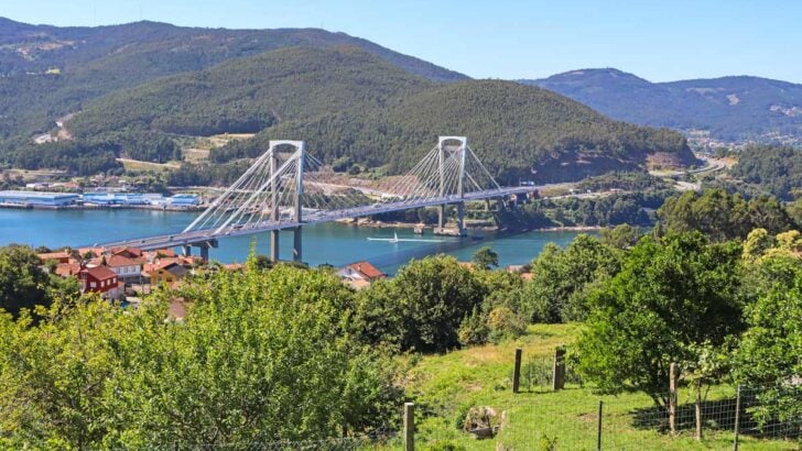 A view of the bridge and bay in Vigo, Spain