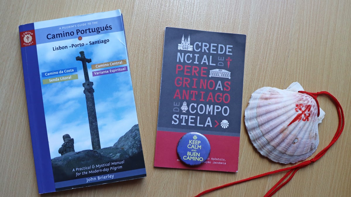My Credential, Camino guide book, and a shell for the Portuguese Camino